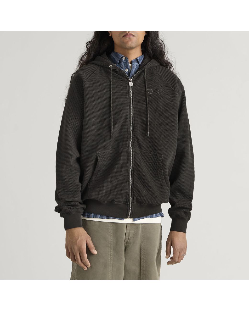 POLAR SKATE Black Waffle Zip Hoodie for men