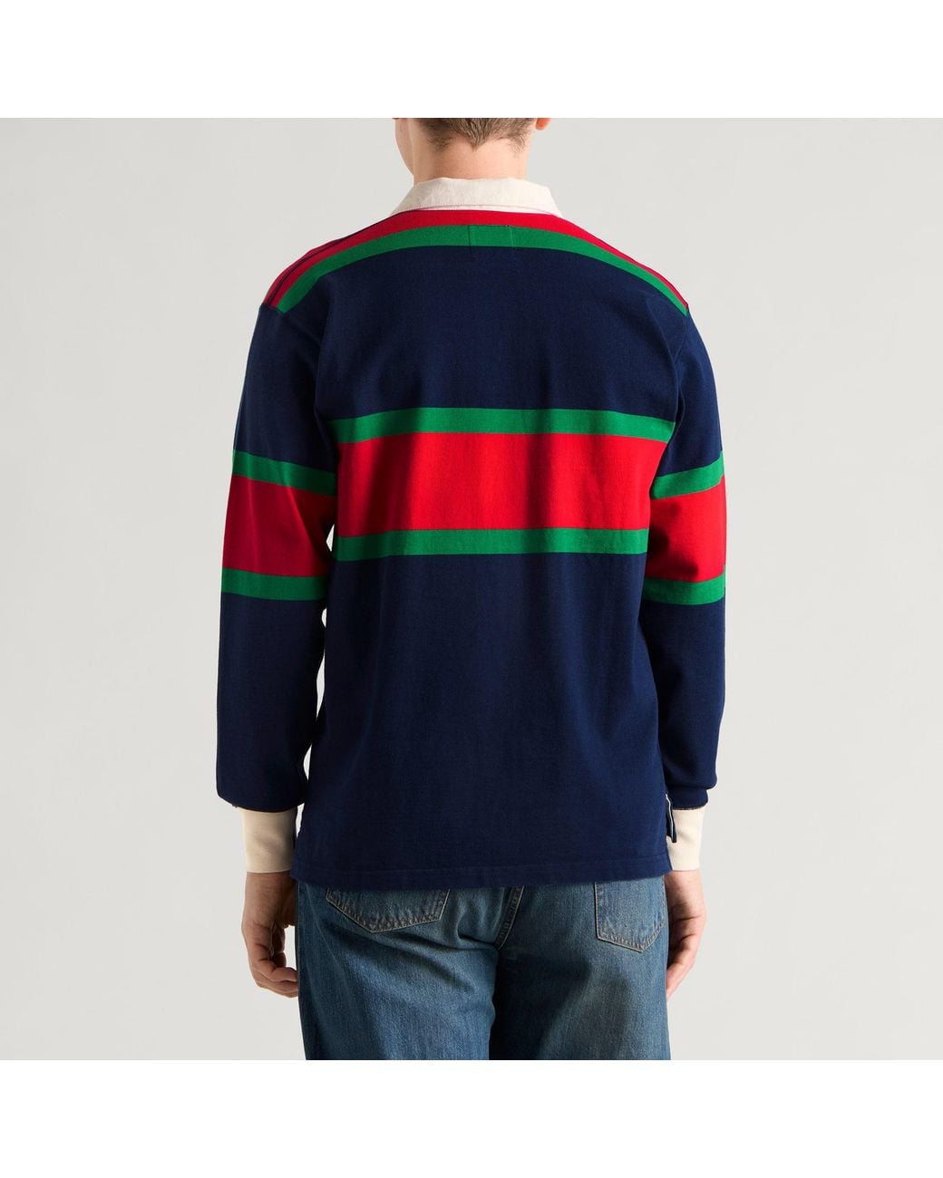 Drake's Blue Middle Stripe Rugby Shirt for men