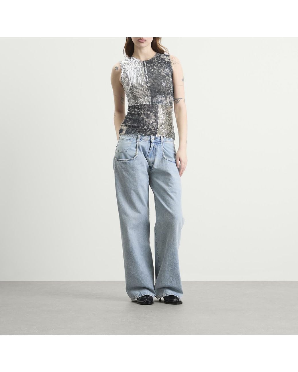 Maison Margiela Gray Patchwork Sequin Top