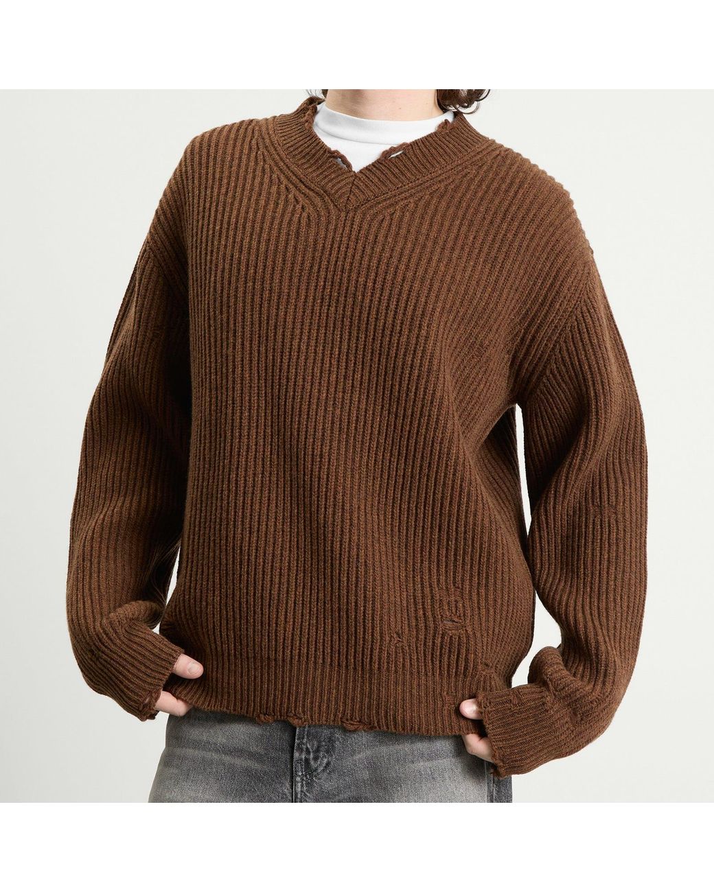 Maison Margiela Brown Mm6 Wool Blend V-Neck Jumper for men