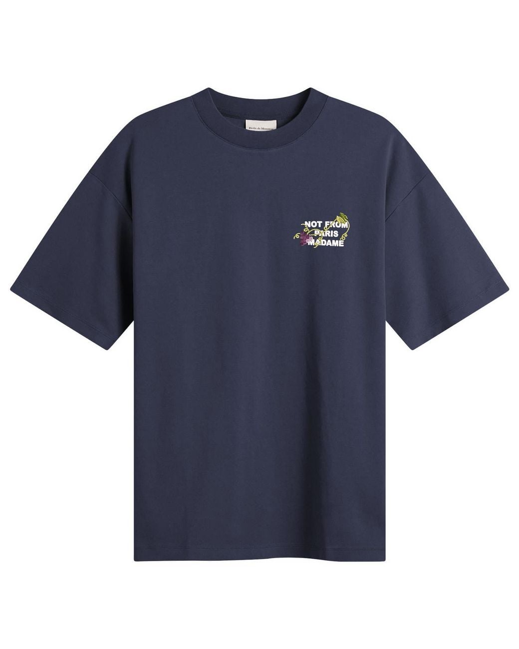 Drole de Monsieur Blue Vine Embroidered Slogan T-Shirt for men