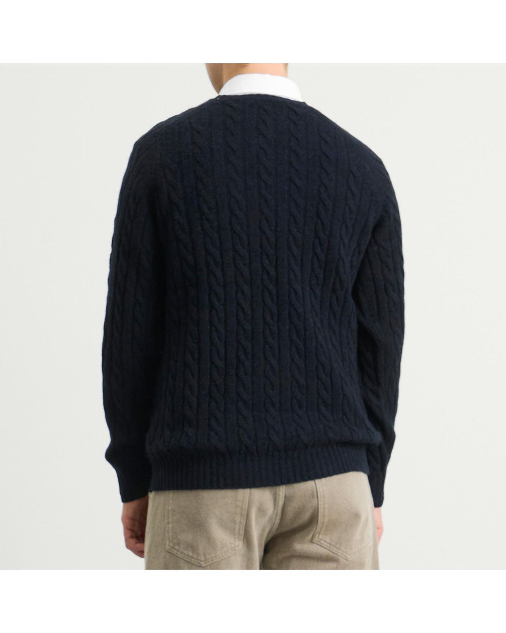 Beams Plus Blue Cable Knit Crew Neck Jumper for men