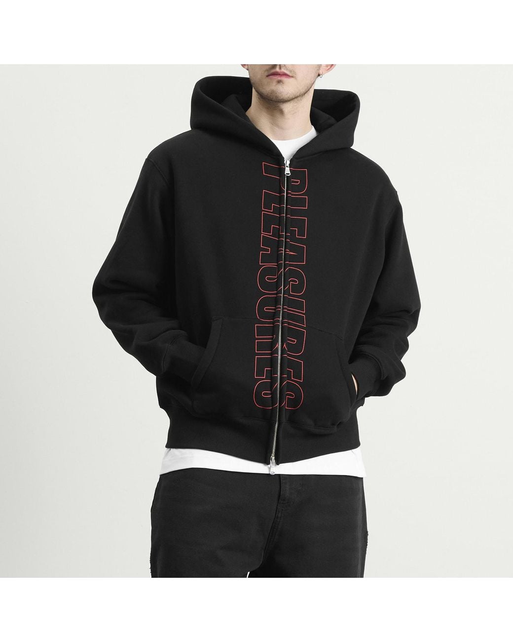 Pleasures Black Impact Zip Hoodie for men