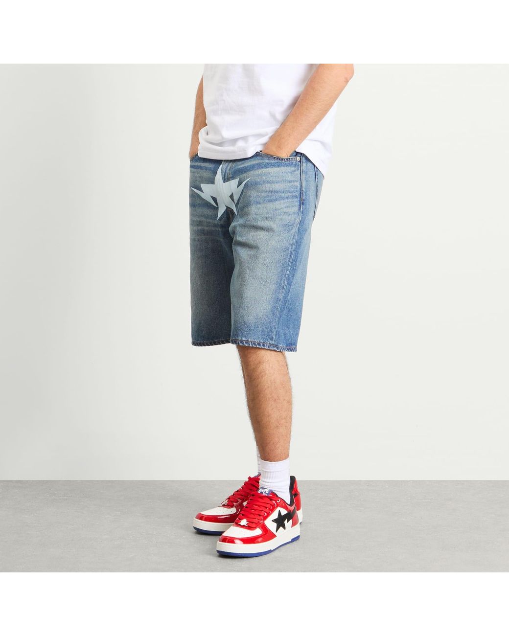A Bathing Ape Blue Twin Sta Relaxed Fit Denim Shorts for men