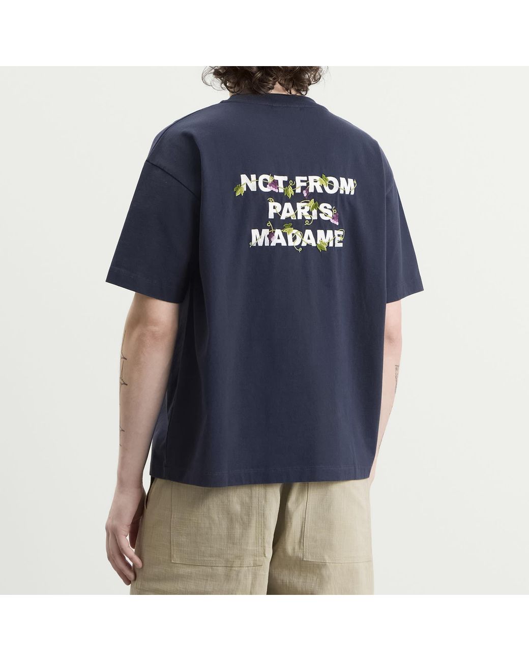 Drole de Monsieur Blue Vine Embroidered Slogan T-Shirt for men
