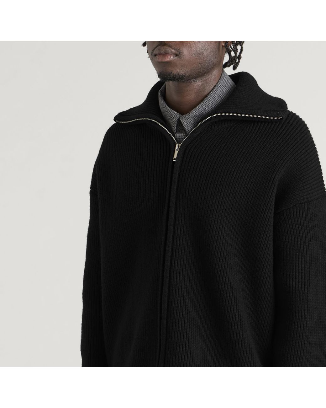 Studio Nicholson Black Sandos Rib Zip Though Jumper for men