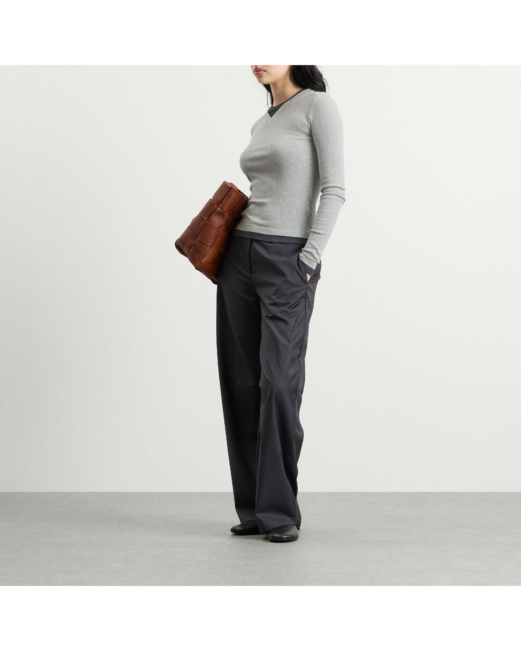 St. Agni Gray Organic Cotton V-Neck Long Sleeve Top