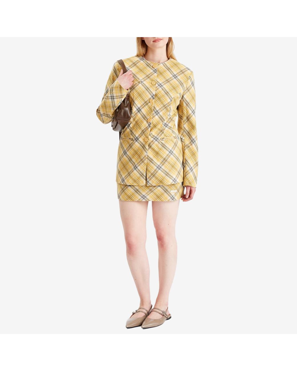 House Of Sunny Metallic Bias Cut Check Skirt