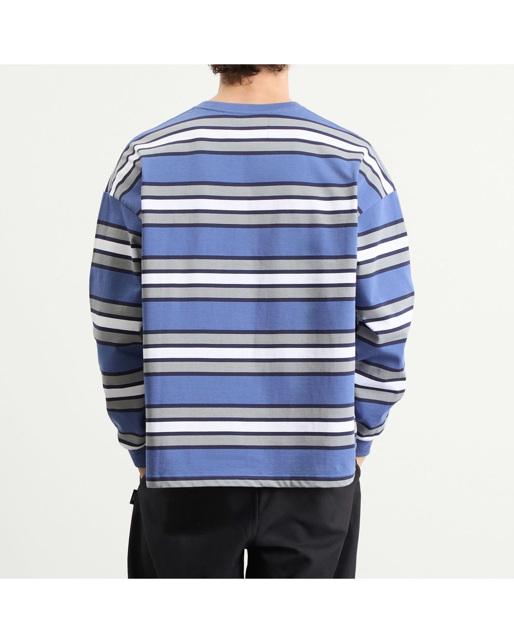 N!CE Blue Border Stripe Long Sleeve T-Shirt for men