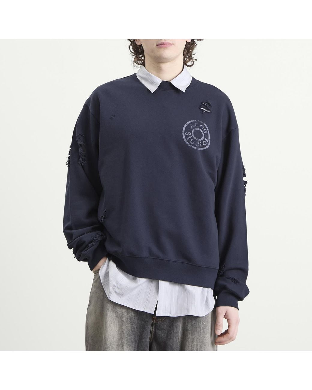 Acne Blue Small Button Sweatshirt for men