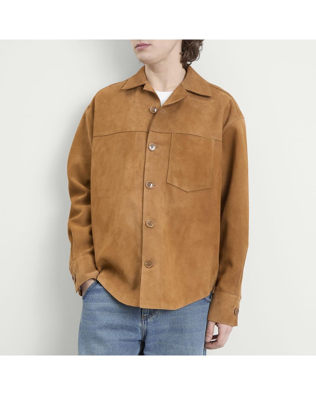 AMI Brown Suede Buttoned Overshirt for men