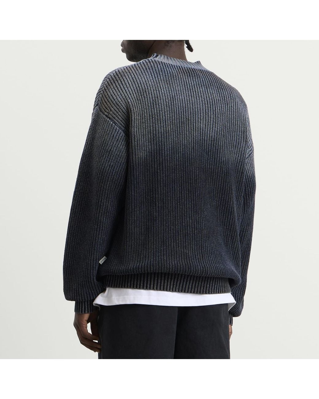 BOUND Blue Spray Wash Cropped Knit Jumper for men