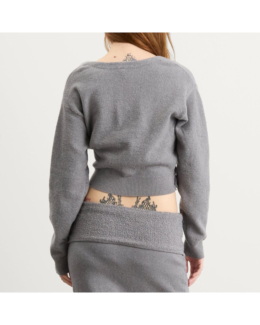 Skims Gray Textured Knit Crop Cardigan