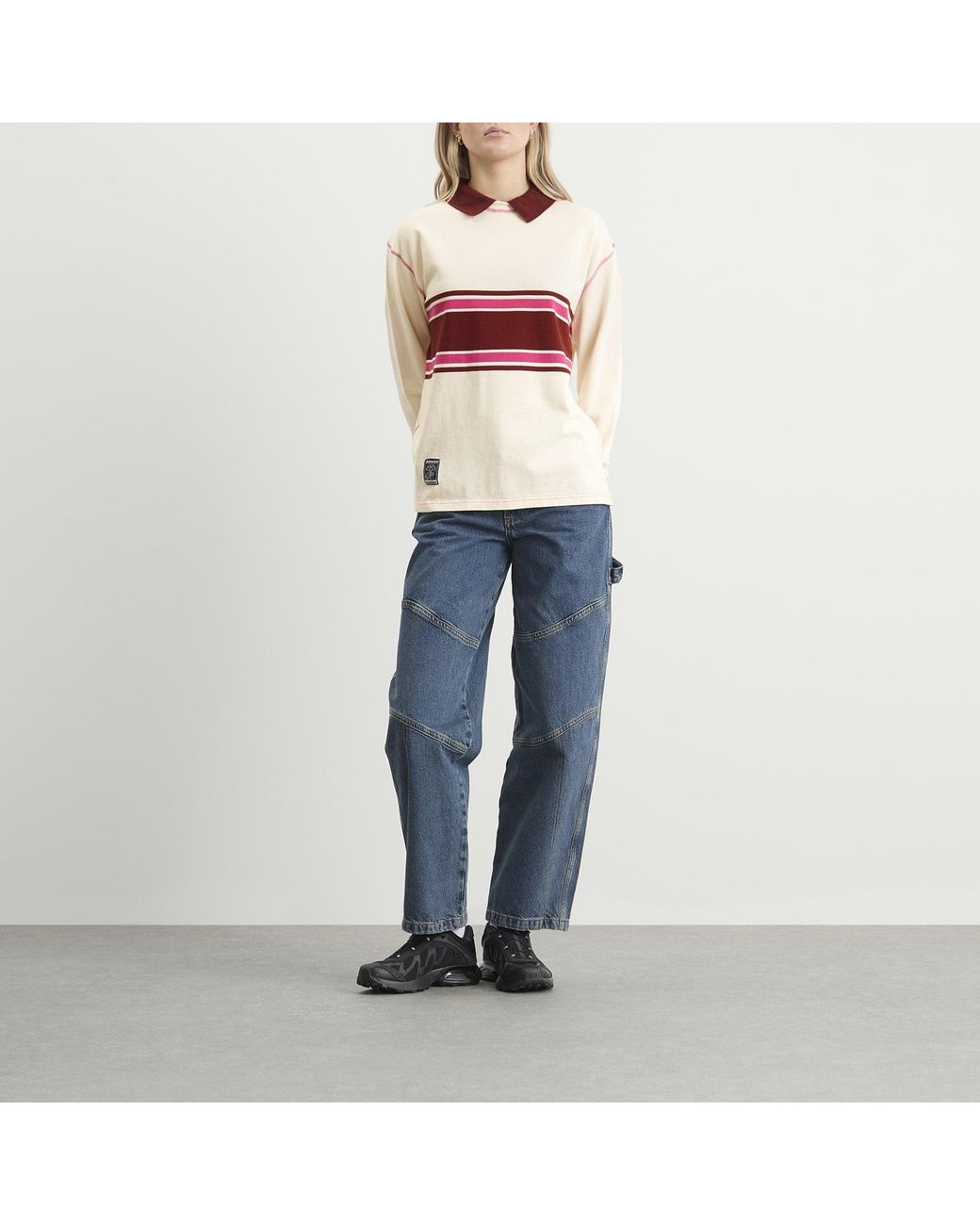 Damson Madder White Olina Placement Stripe Rugby Shirt