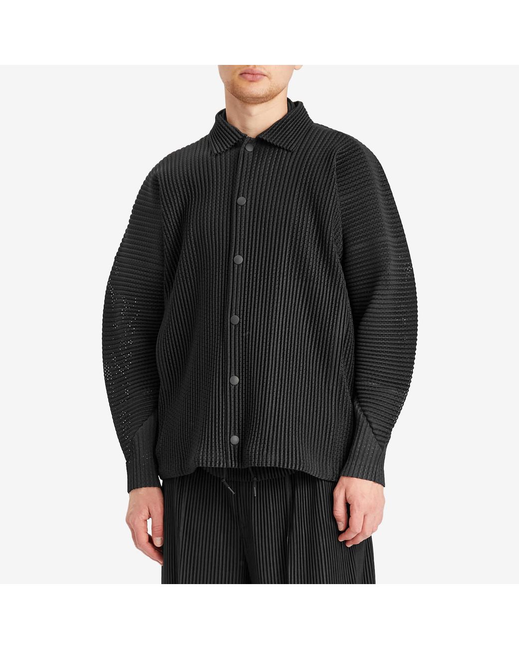 Homme Plissé Issey Miyake Pleated Mesh Coach Jacket in Black for