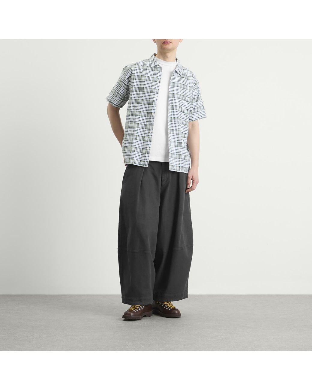 YMC Blue Cotton Check Malick Shirt for men