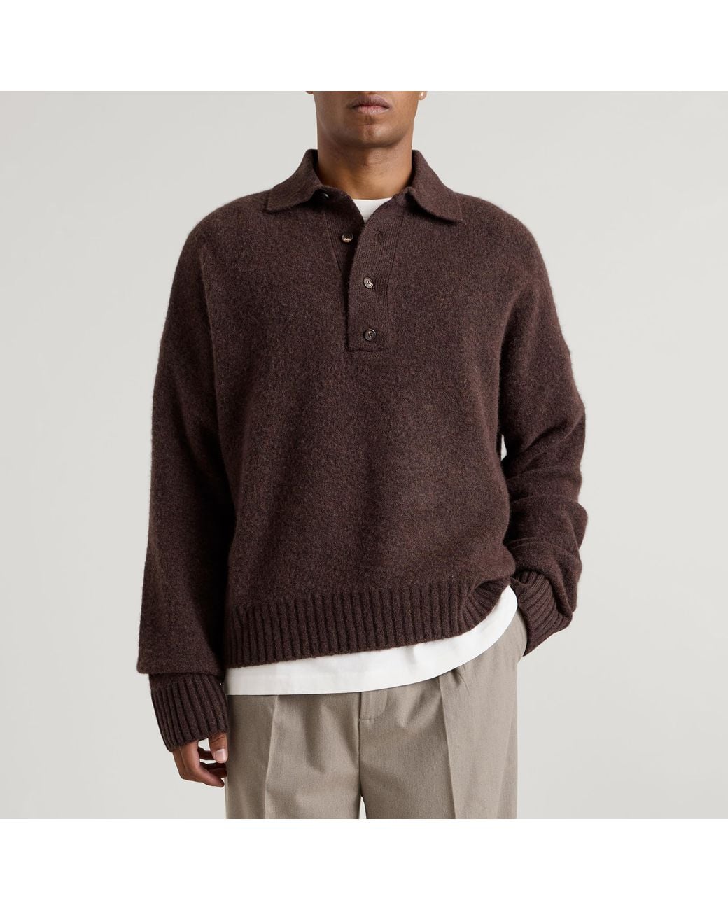 Daniel Simmons Brown Long Sleeve Knit Polo for men