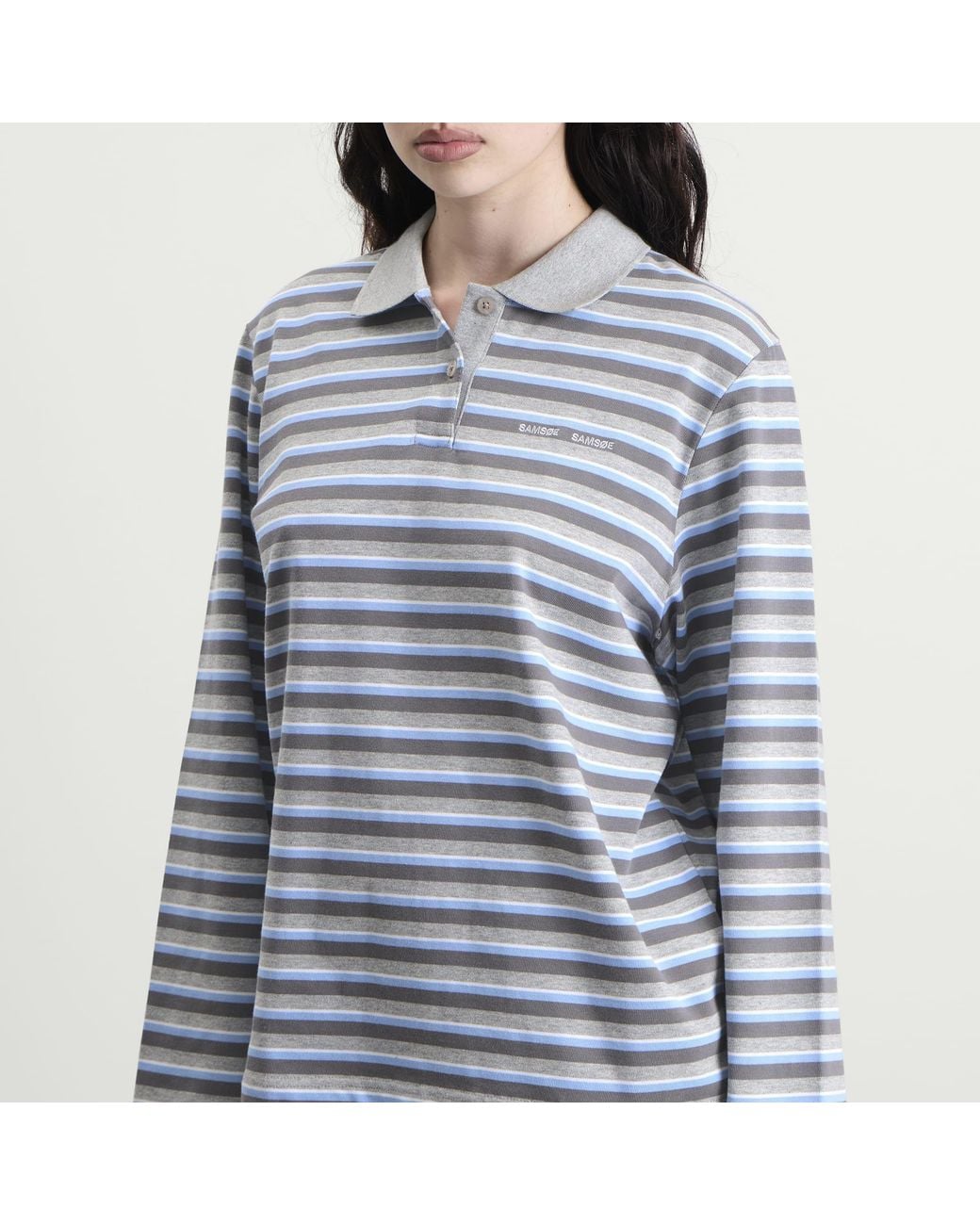 Samsøe & Samsøe Blue X Madeline Argy Sadover Long Sleeve Polo