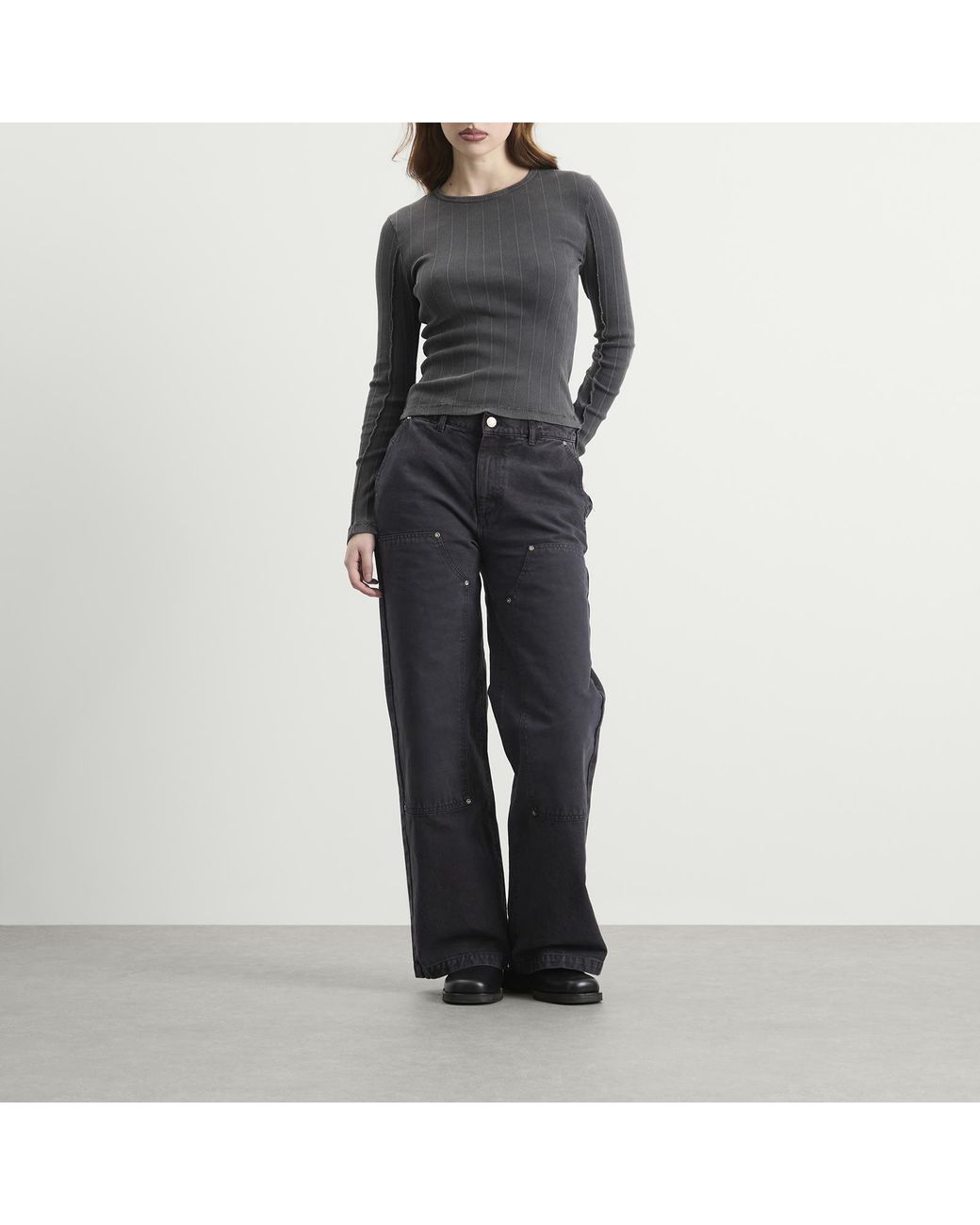 mfpen Gray Long Sleeve Rib T-Shirt