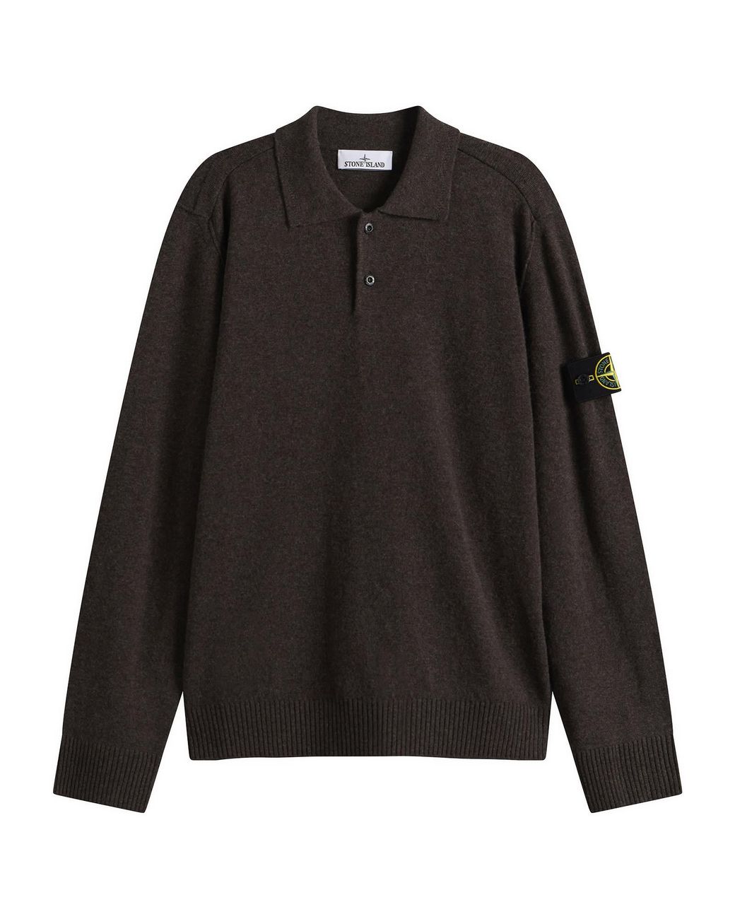 Stone Island Black Geelong Wool Long Sleeve Polo for men