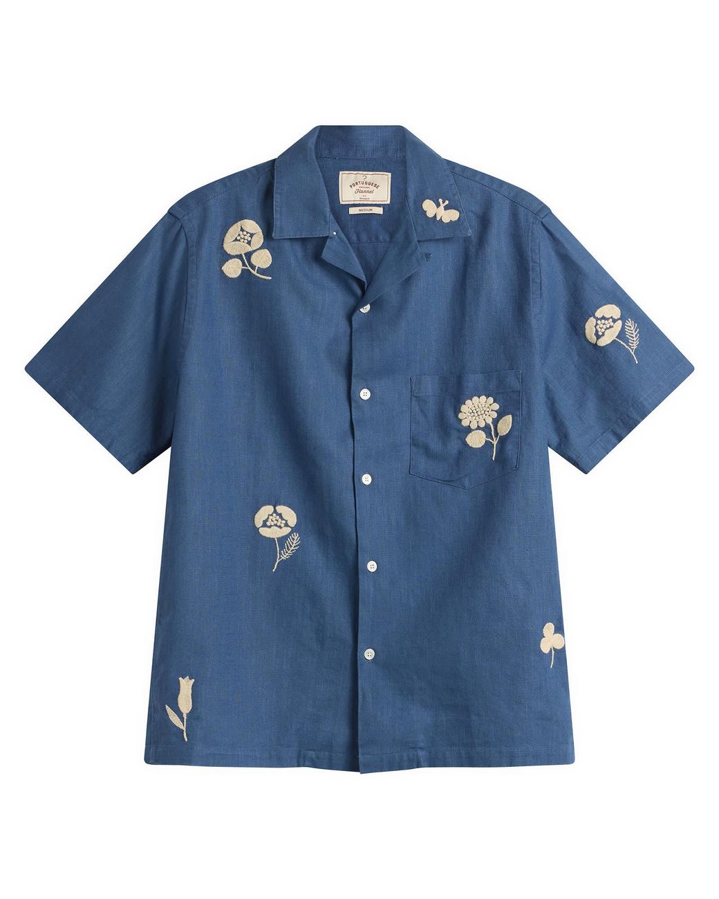 Portuguese Flannel Blue Embroidery Nature Ramie Vacation Shirt for men
