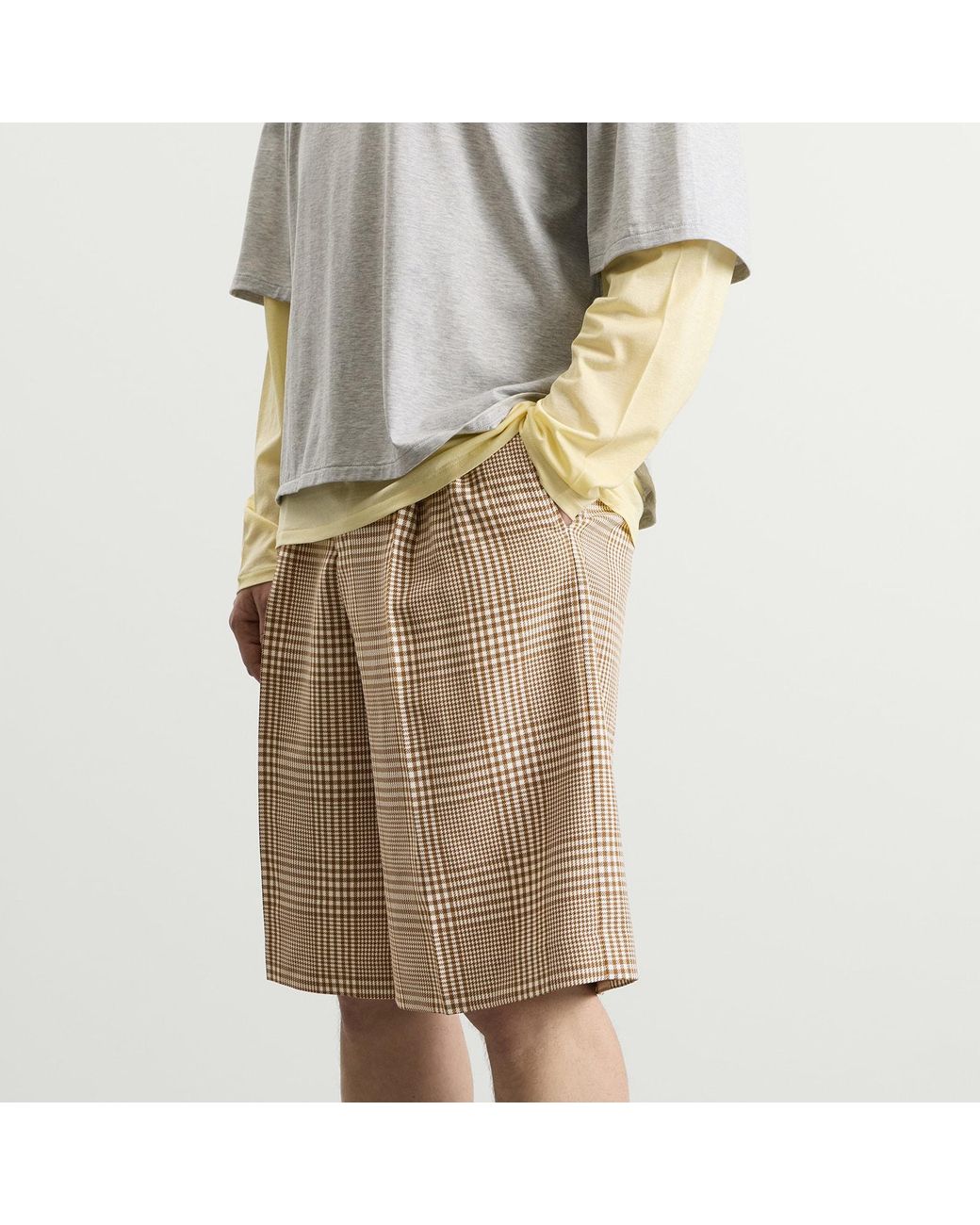 AMI Natural Prince Of Wales Check Tailored Short for men