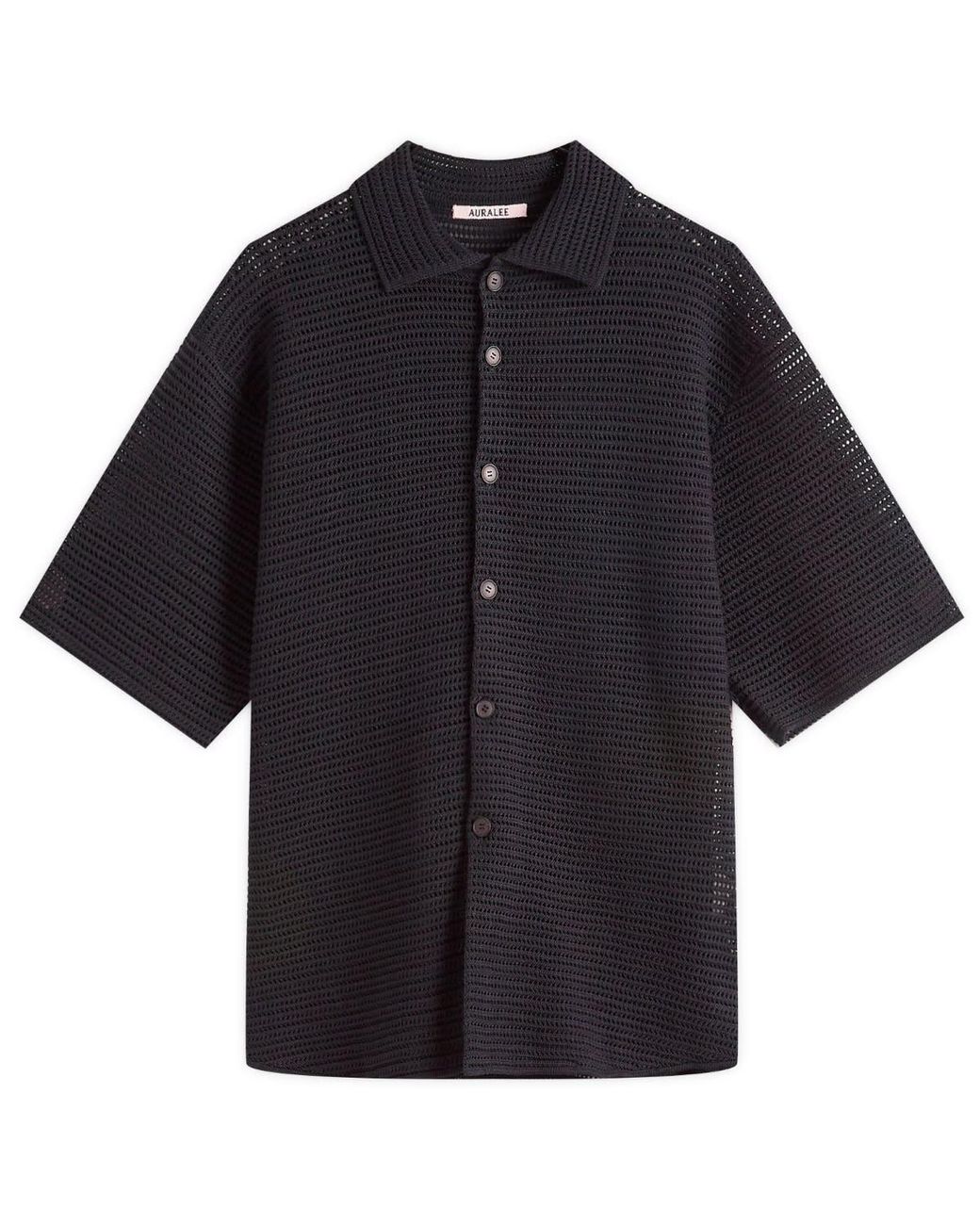 AURALEE Cotton Mesh Knit Half Sleeved Shirt in Black for Men