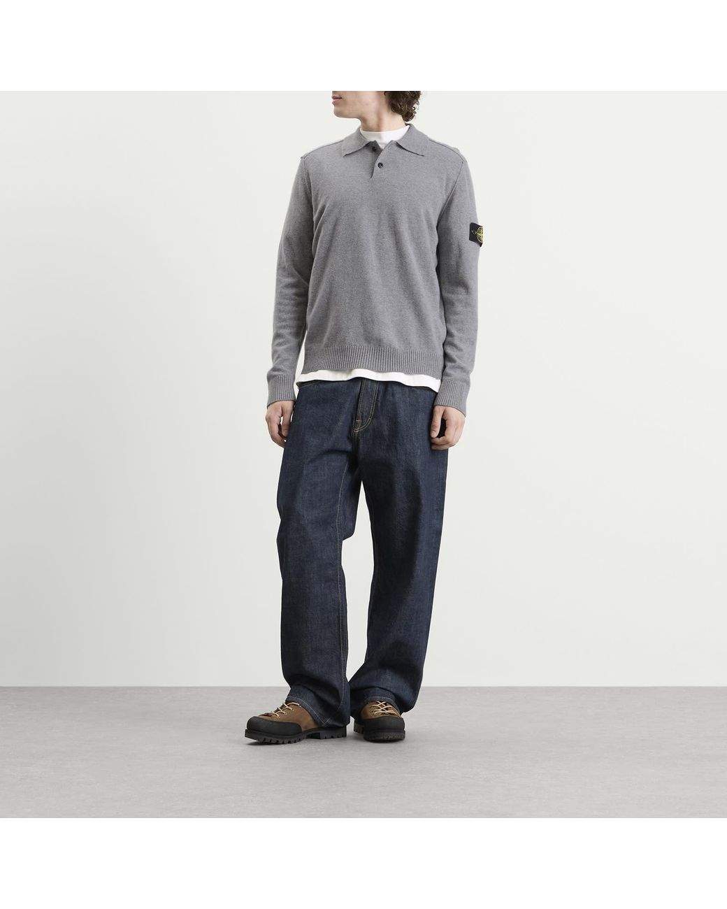 Stone Island Gray Geelong Wool Long Sleeve Polo for men