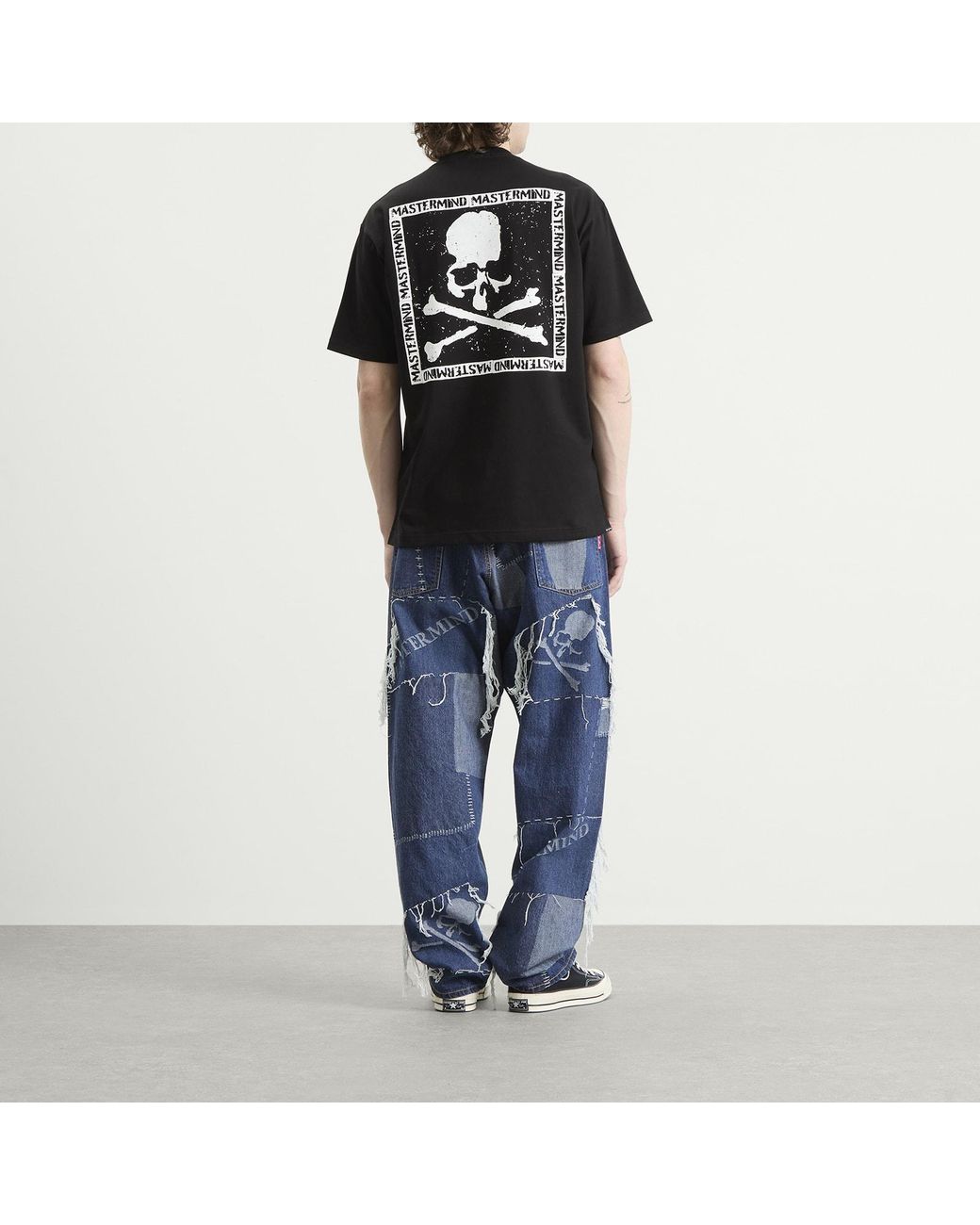 MASTERMIND WORLD Blue Patchwork Jacquard Straight Denim Pants for men