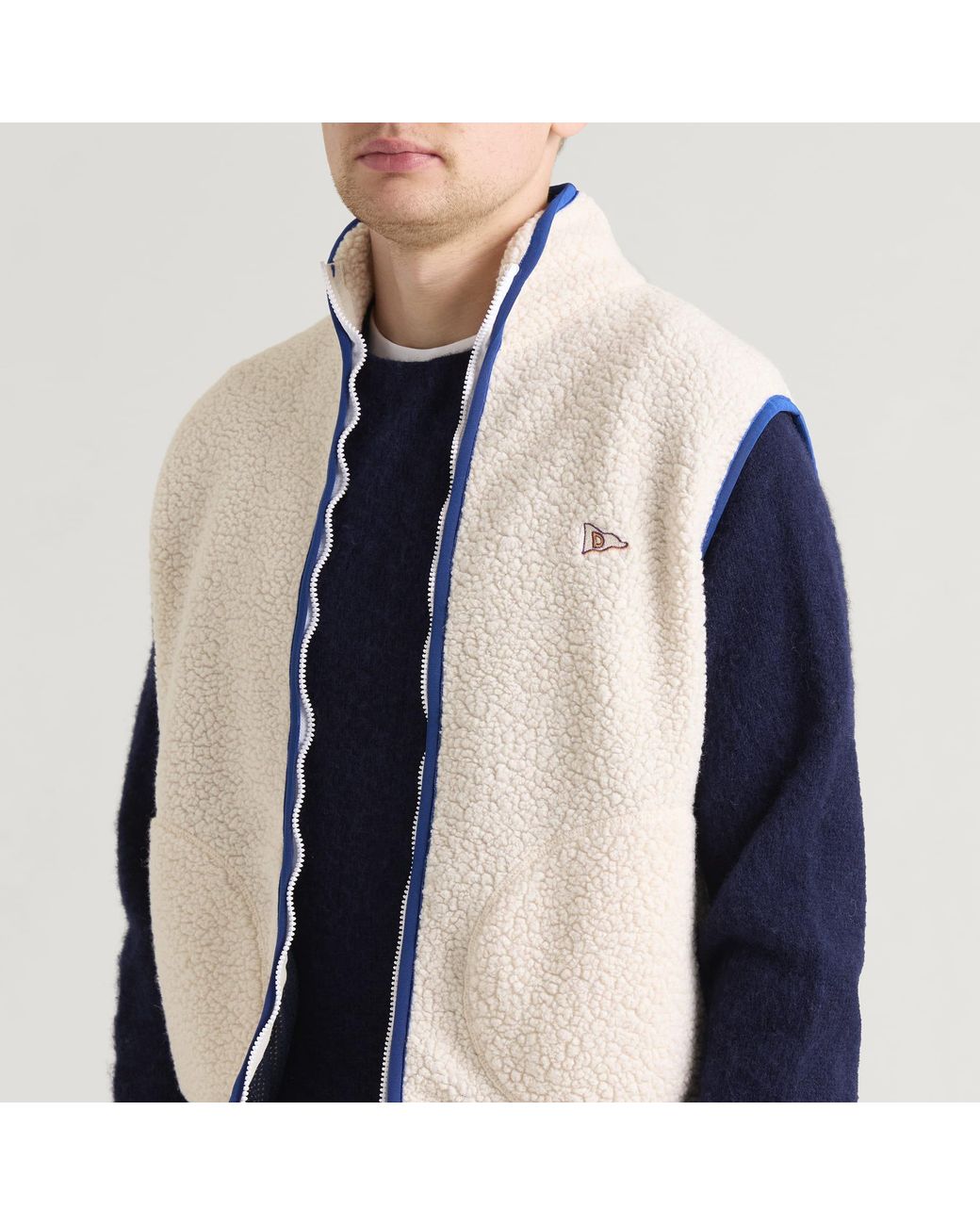 Drake's Blue Boucle Wool Fleece Vest for men