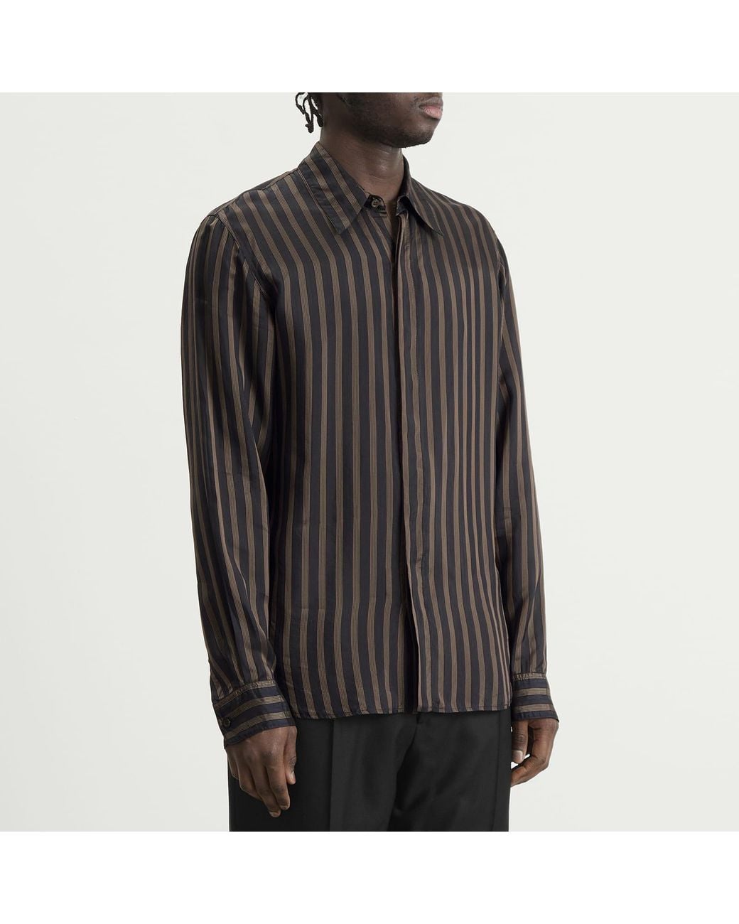 Dries Van Noten Black Stripe Cupro Shirt for men