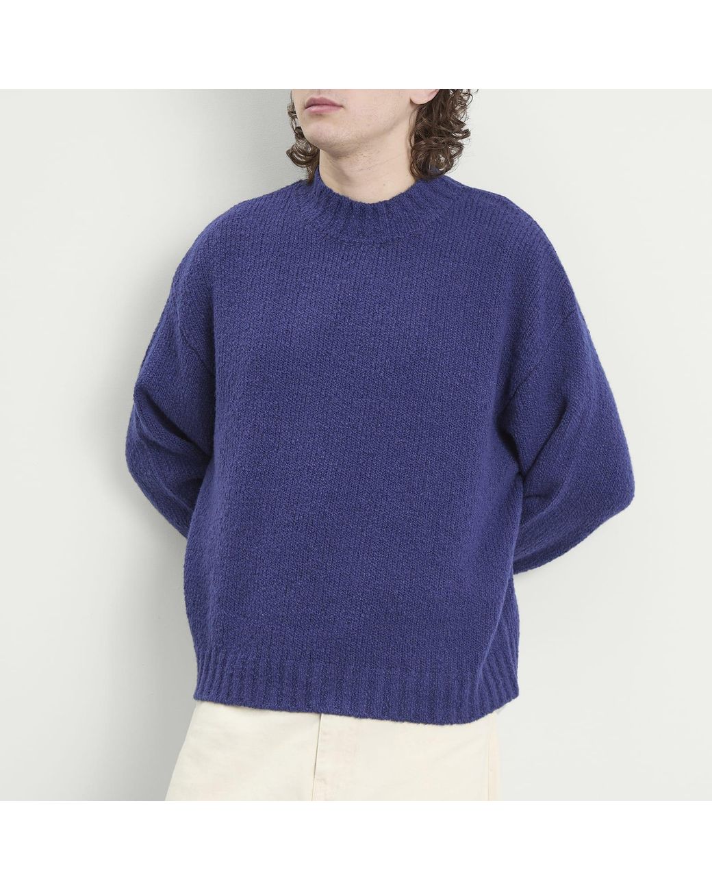 BOUND Blue Cropped Wool Jumper for men
