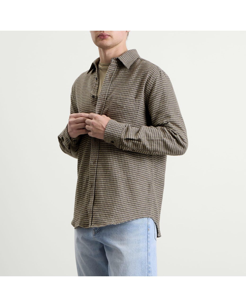 Portuguese Flannel Gray Abstract Houndstooth Shirt for men