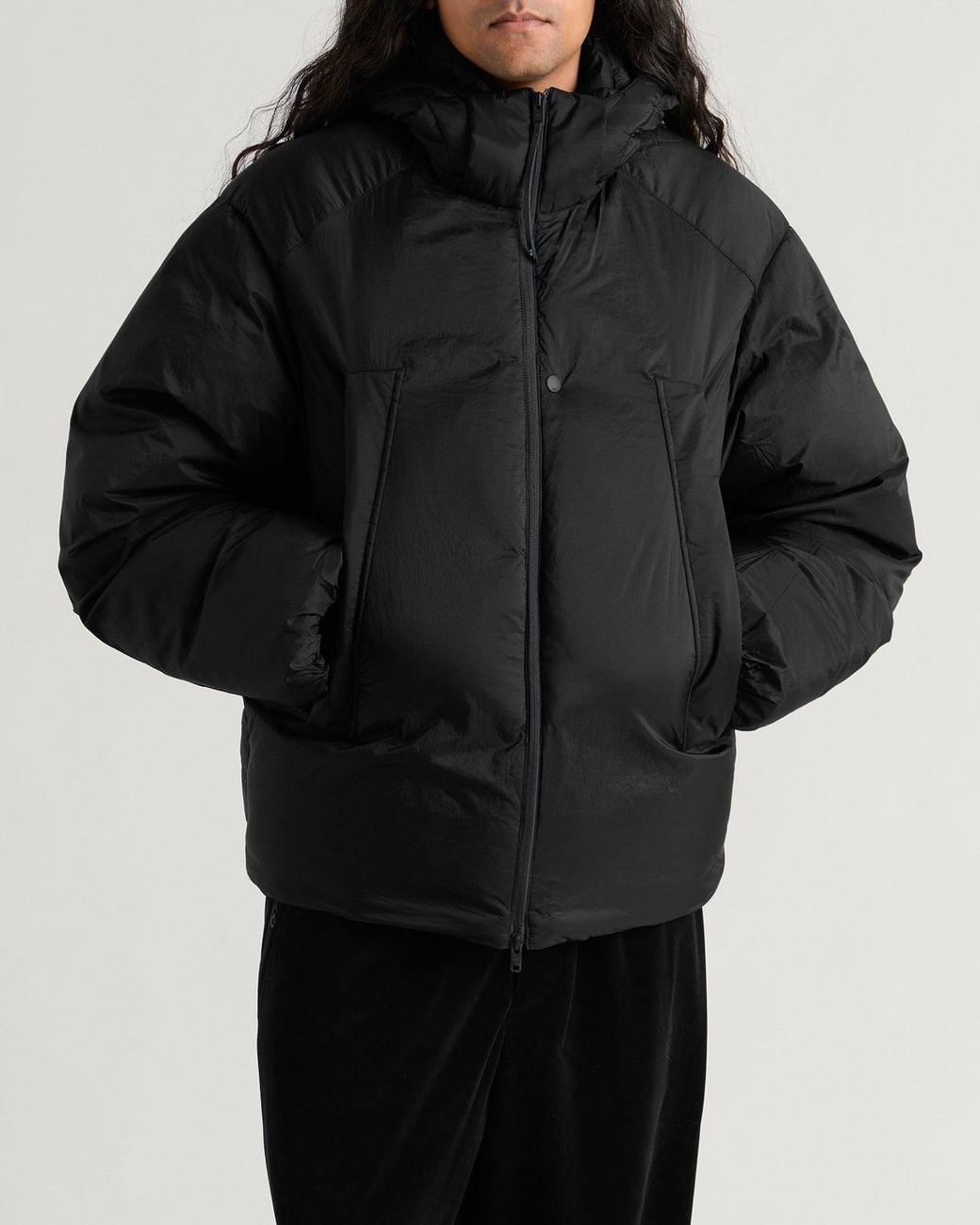 Y-3 Black Hooded Puffer Jacket for men