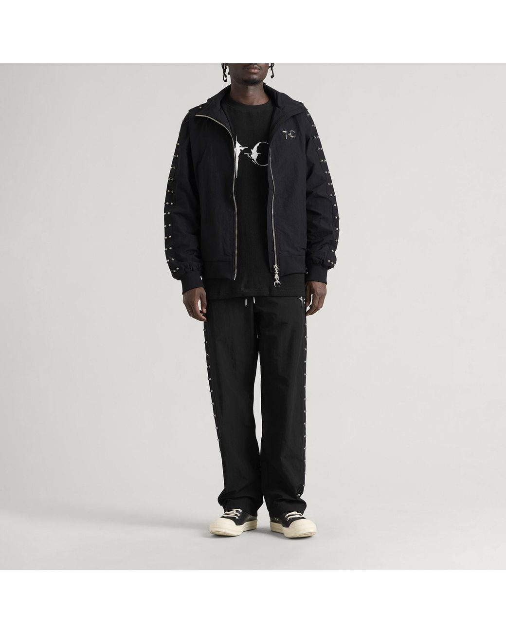 THUG CLUB Black Triple Line Stud Track Jacket for men