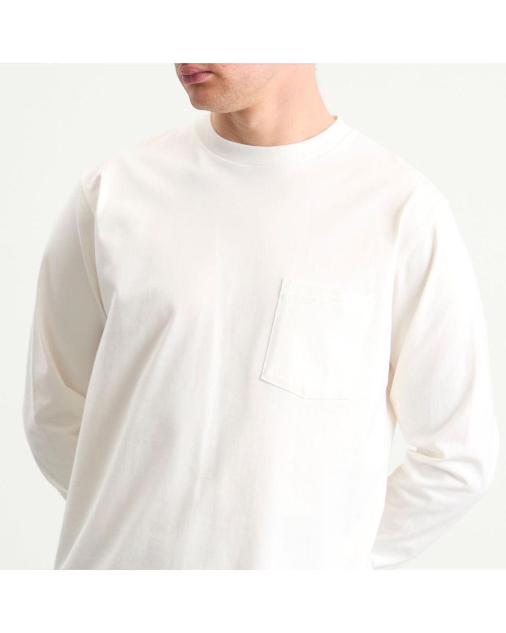 Beams Plus White Long Sleeve Pocket T-Shirt for men