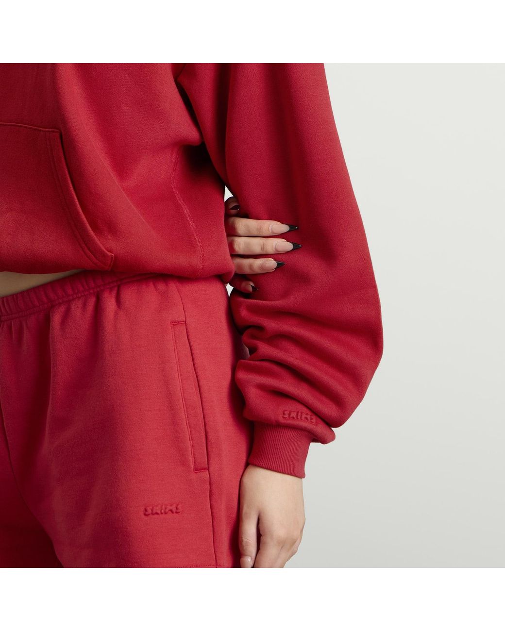 Skims Red Cotton Fleece Classic Zip Up Hoodie