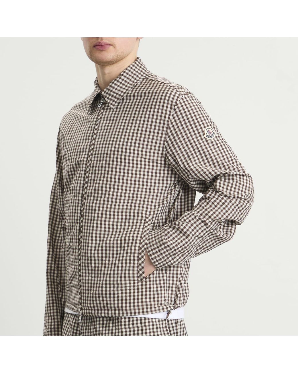 Moncler Gray Checked Zip Up Shirt Jacket for men