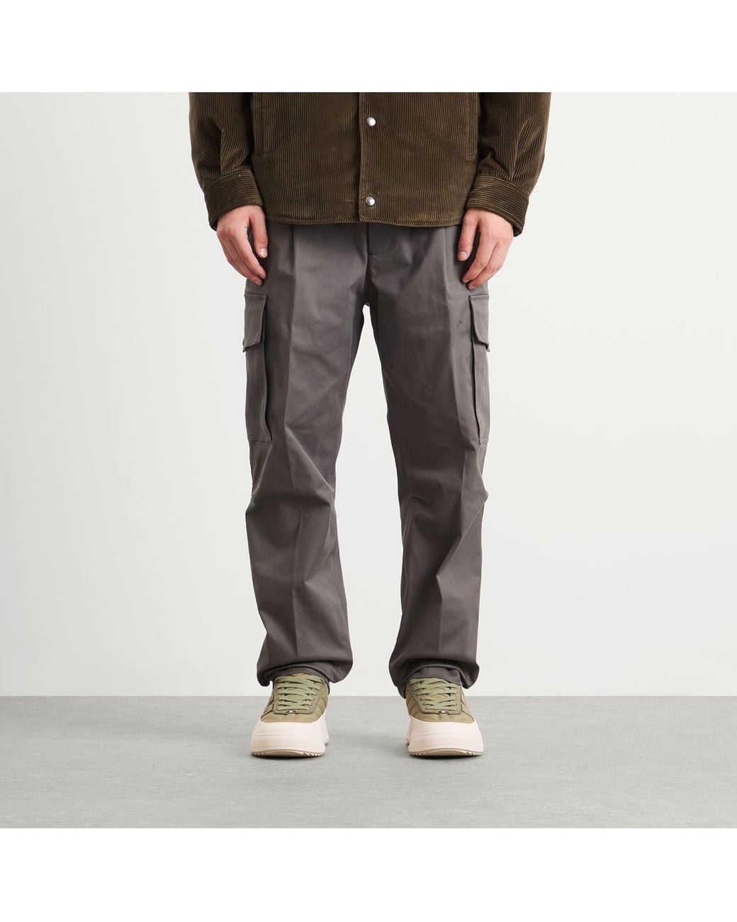 Moncler Gray Gaberdine Cotton Cargo Trousers for men