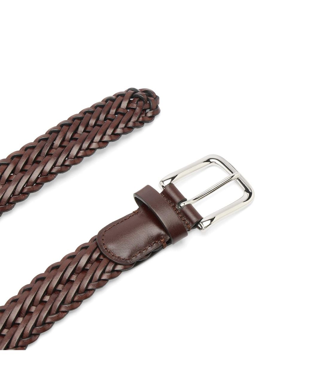 Andersons Brown Andersons Narrow Woven Leather Belt for men