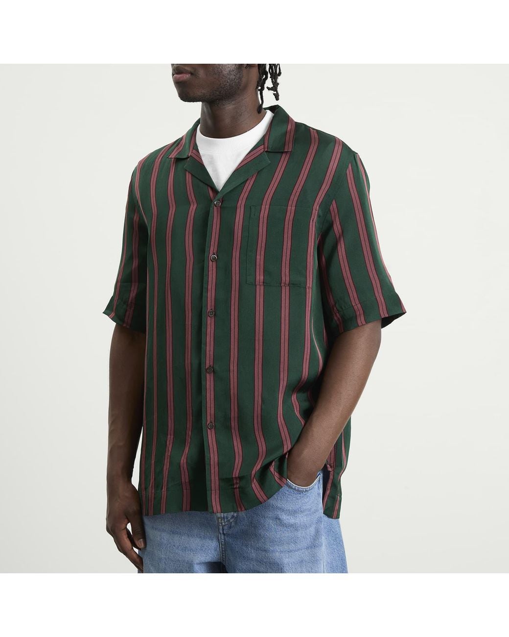 Square Van Dries Van Noten Fluid Striped Viscose Silk Shirt in Green for Men | Lyst
