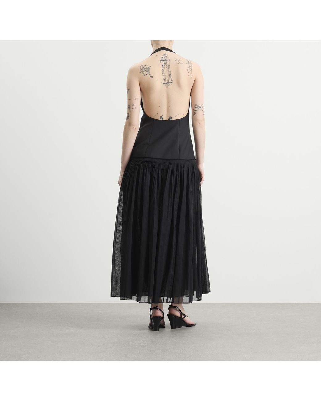 Rohe Black Rohe Pleated Muslin Halter Dress