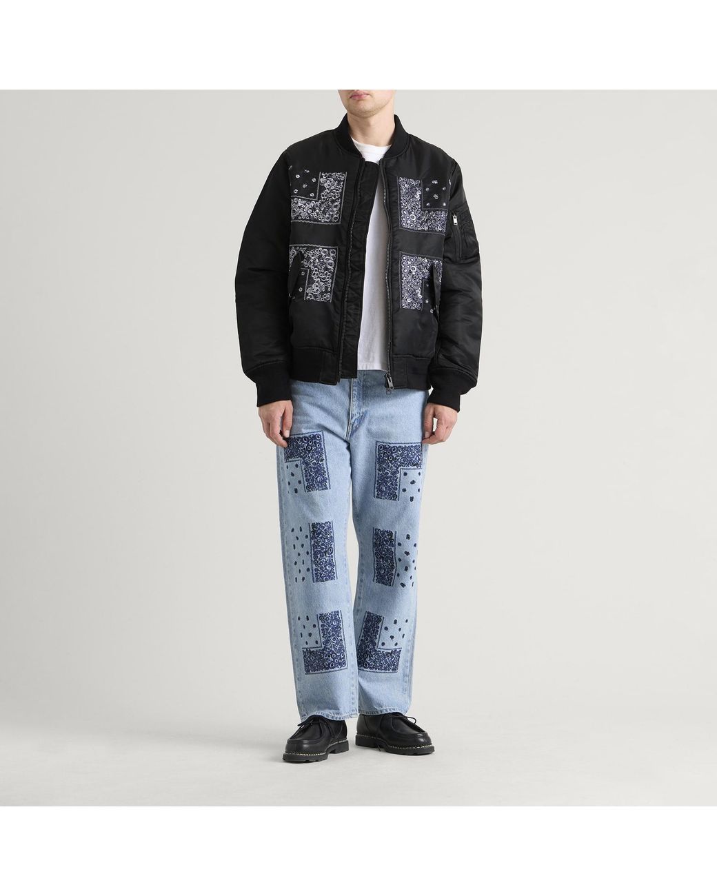 Nomarythm Textile Black Bandana Embroidery Flight Jacket for men