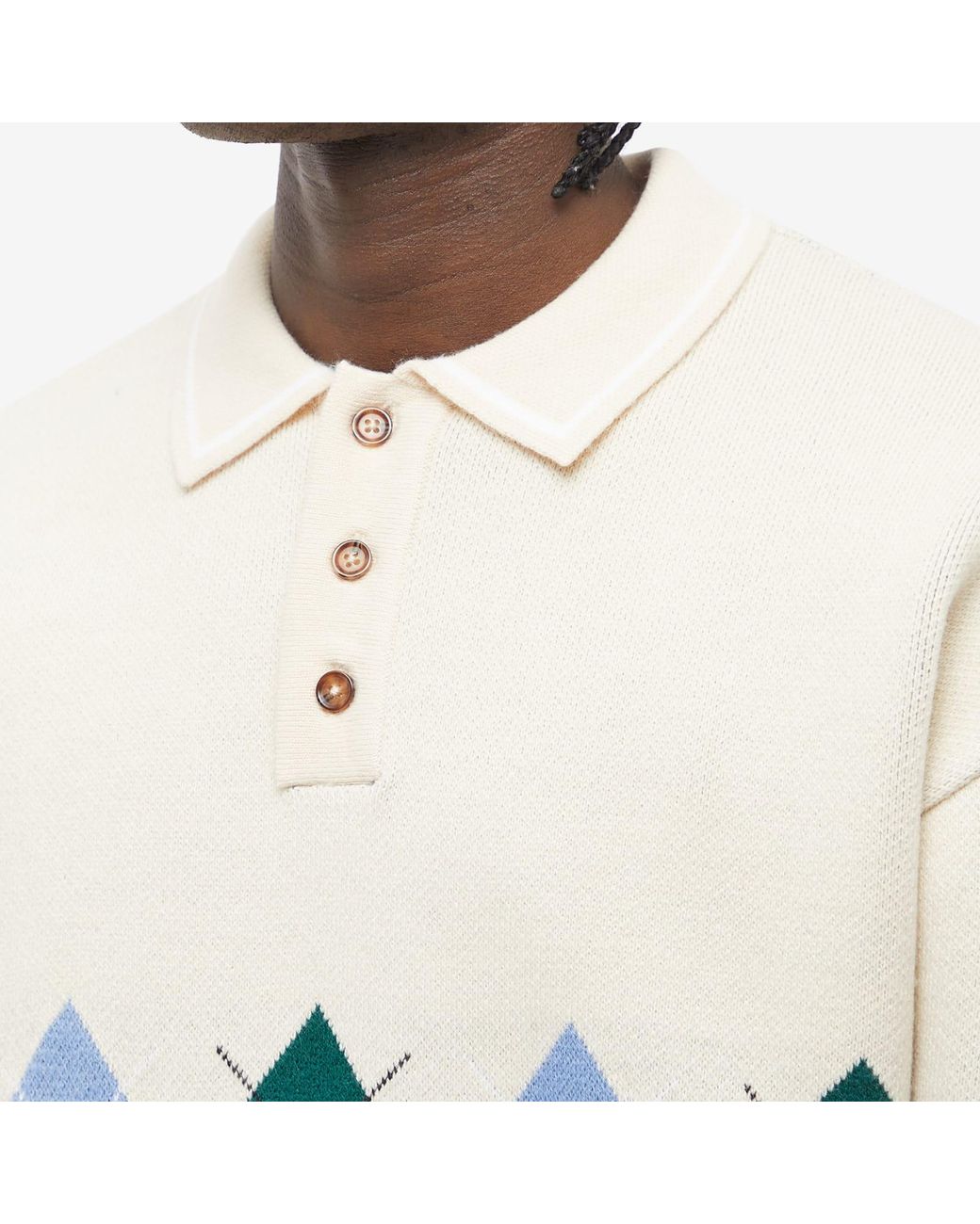 Butter Goods Long Sleeve Diamond Knit Polo Shirt in Blue for Men
