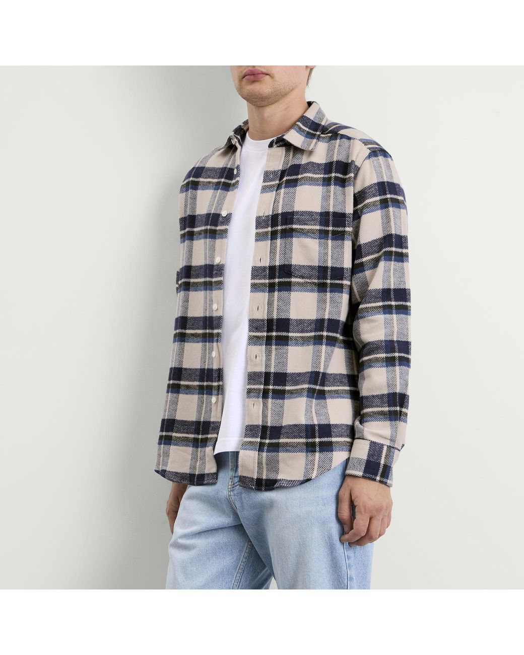 Portuguese Flannel Blue Ecca Flannel Check Shirt for men