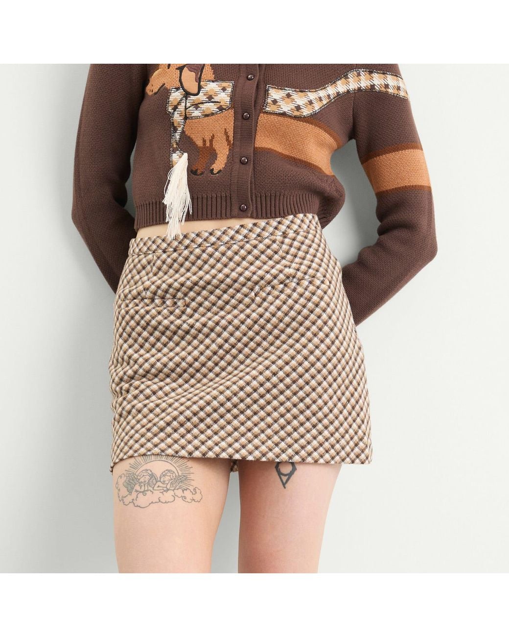 House Of Sunny Natural Retro Blanket Mini Skirt