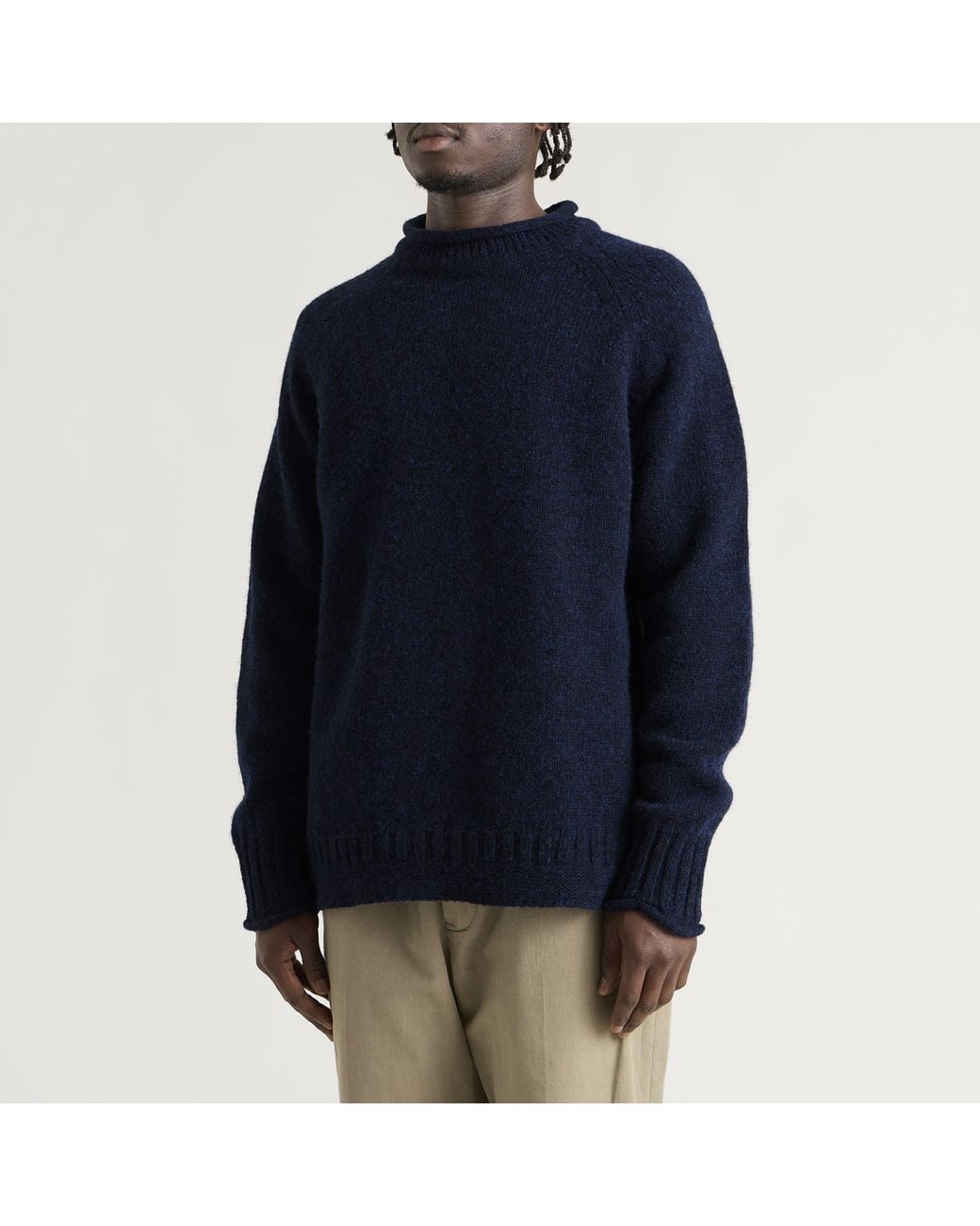 Pittari Blue Seti Heritage Lambswool Roll Collar Jumper for men