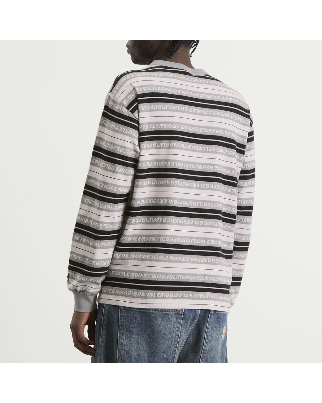 No Problemo Gray Jacquard Stripe Long Sleeve T-Shirt for men