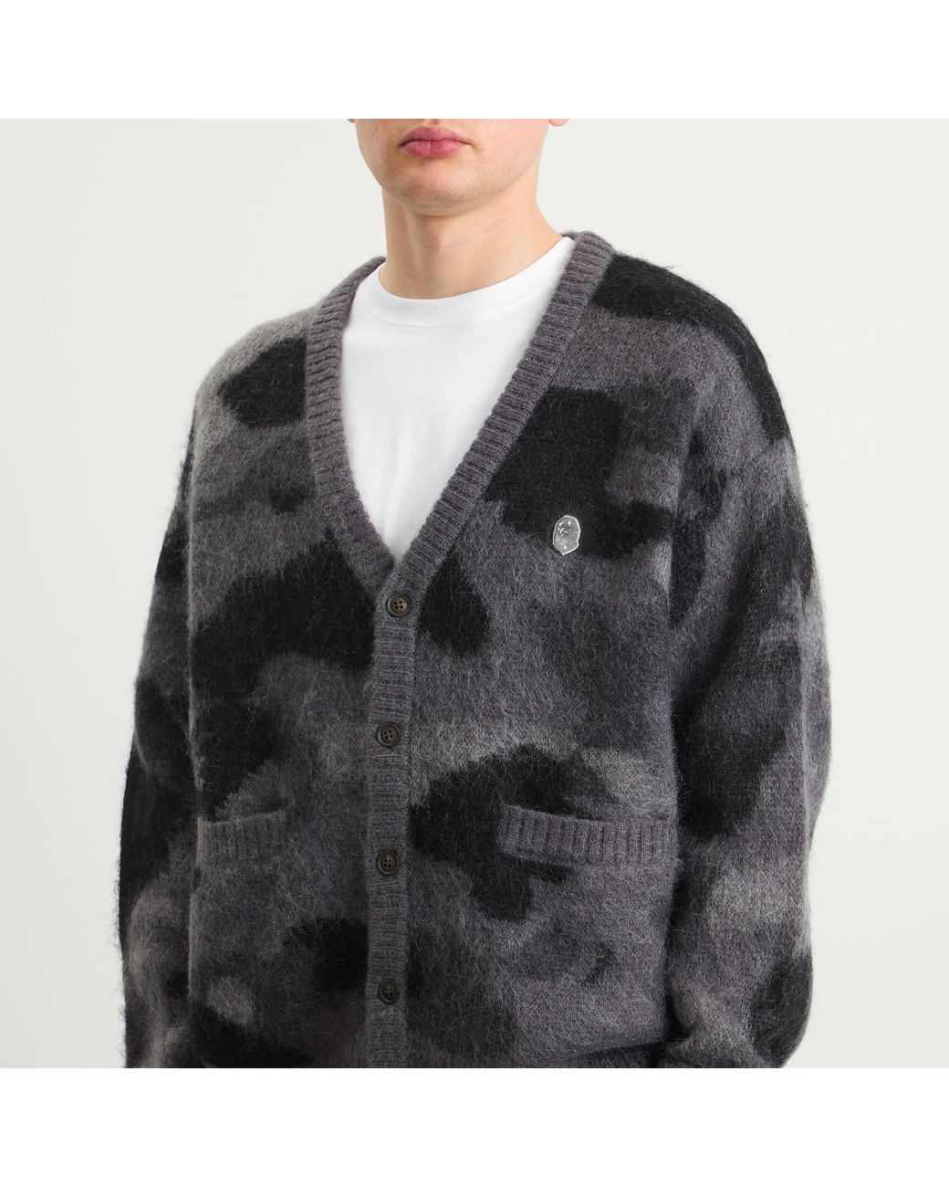 A Bathing Ape Black Colour Camo Mohair Knit Cardigan for men