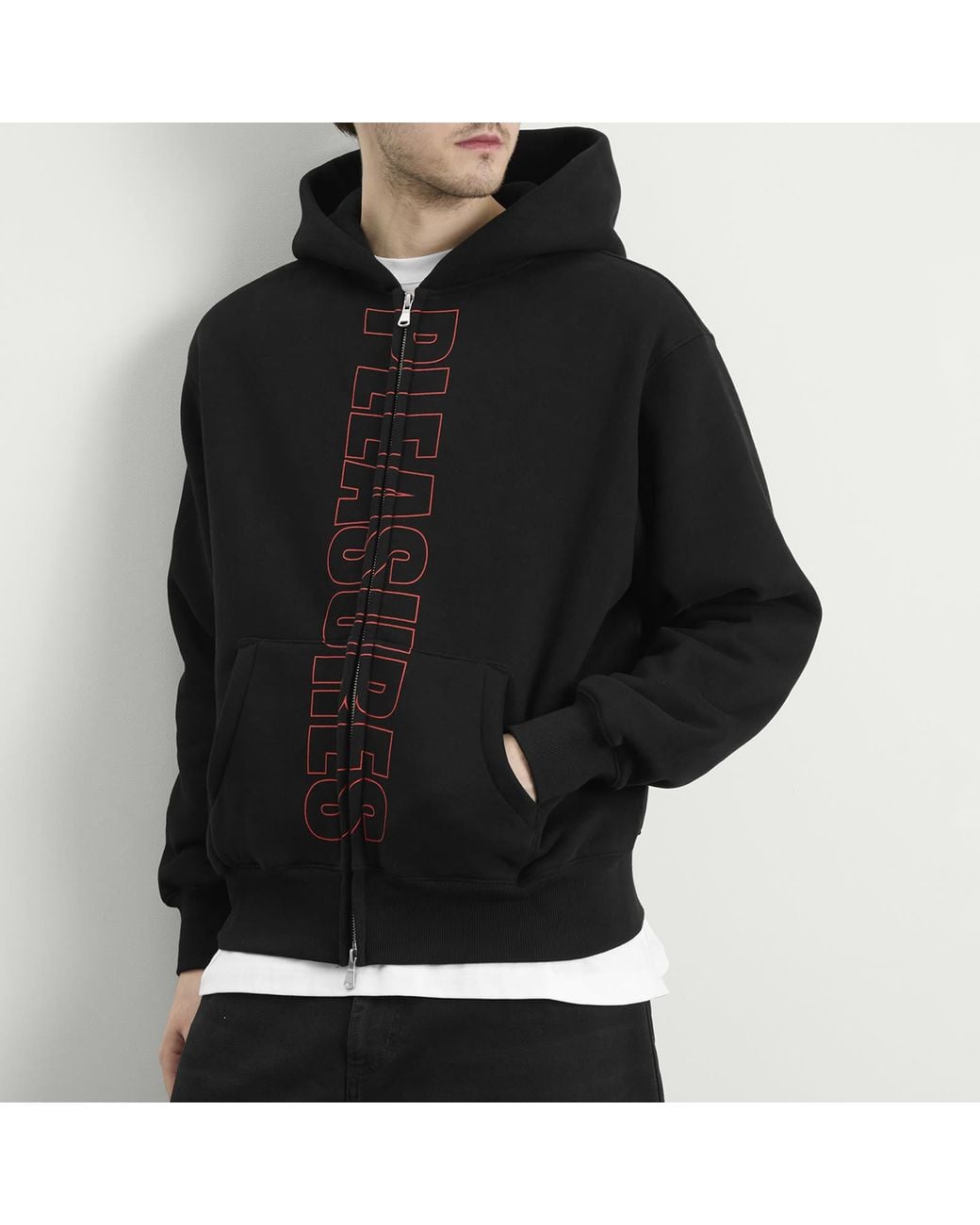 Pleasures Black Impact Zip Hoodie for men